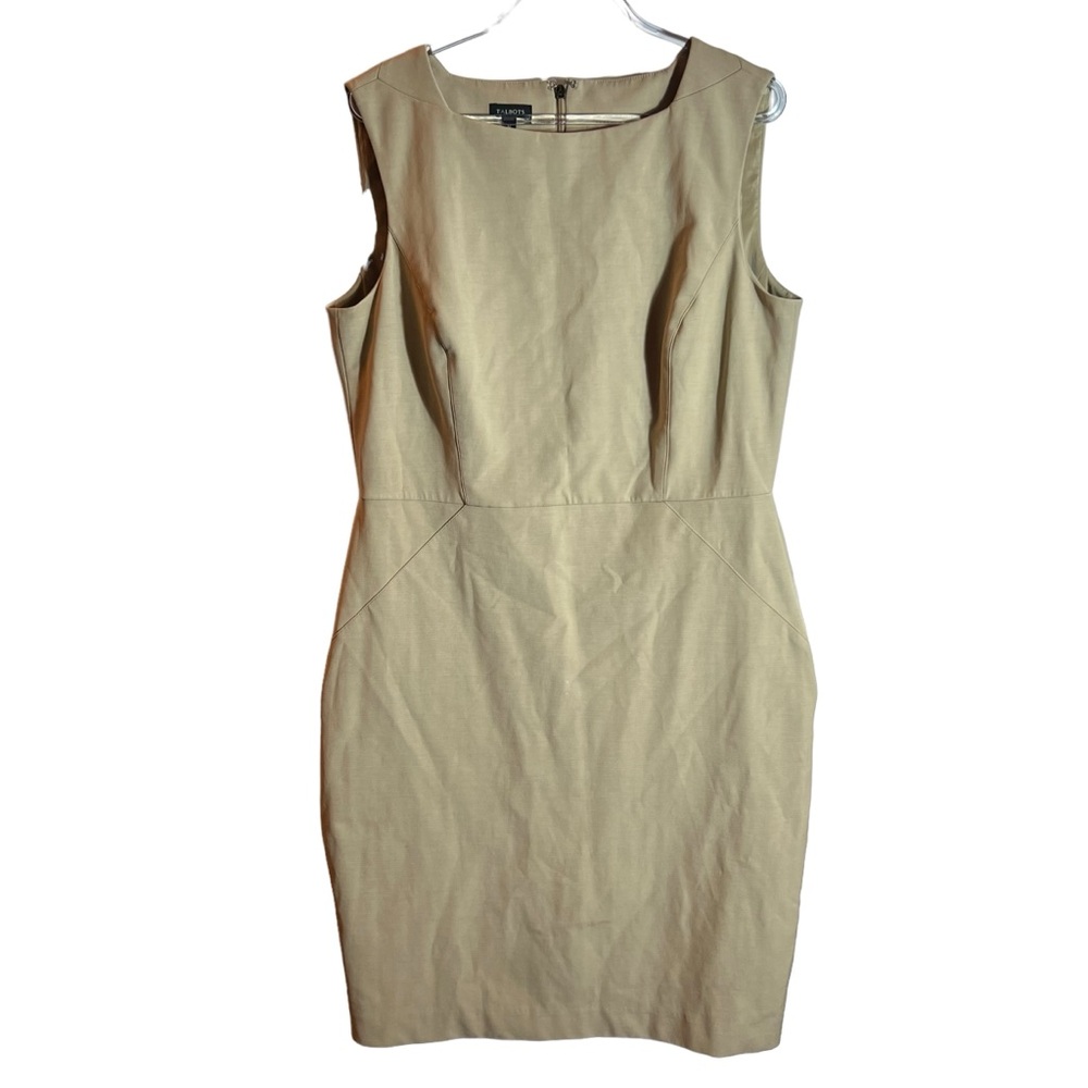 Talbots Tan Sleeveless Cotton Blend Sheath Dress, Size 12